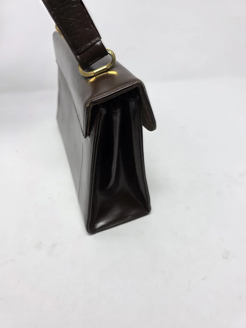 Vintage Saks Fifth Avenue Brown Leather Handbag Top Handle Structured Box Purse